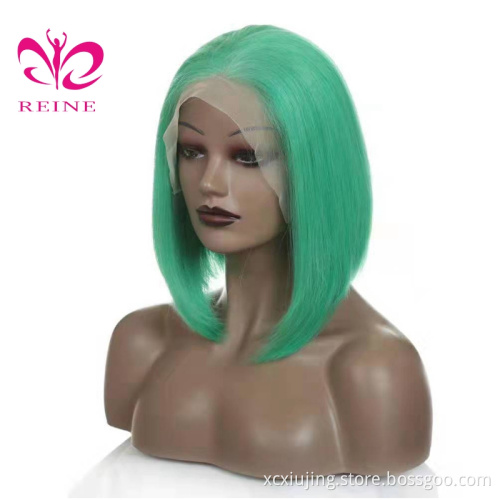 REINE Wholesale Pink Orange Blue Red Grey  Blond Fancy Color Wig Brazilian Virgin Human Hair Long Colored Lace Frontal Bob Wig